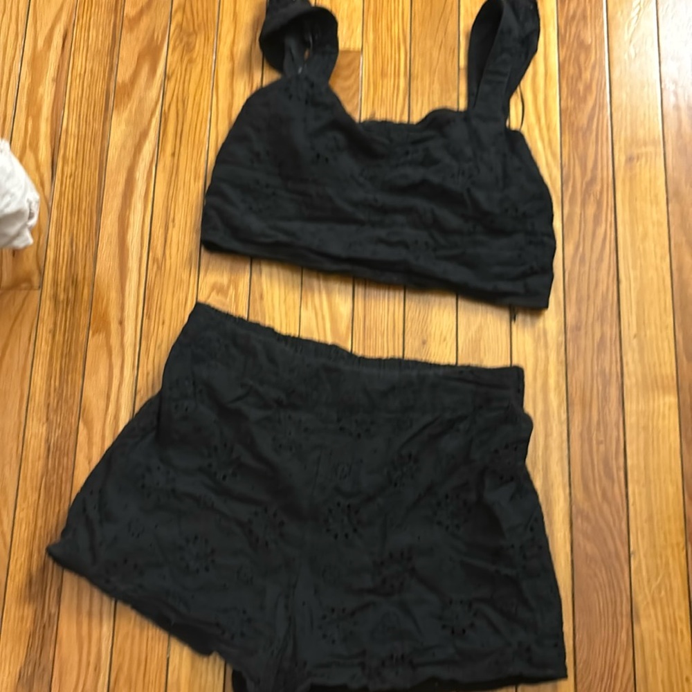 Black floral two piece short set